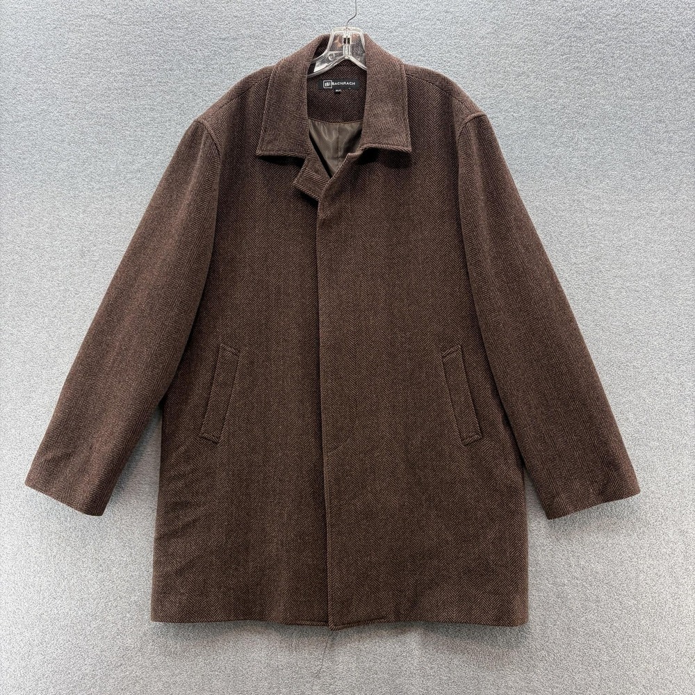 Bachrach Coat Mens XLT Brown Wool Cashmere Herringbone Tweed Overcoat Italy